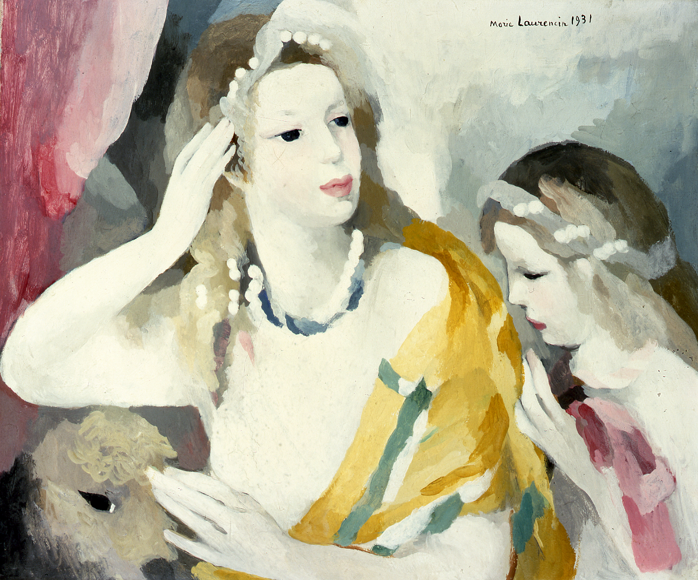 マリー・ローランサン（1883～1956） 「犬を連れた婦人と少女」（油彩　1931年）